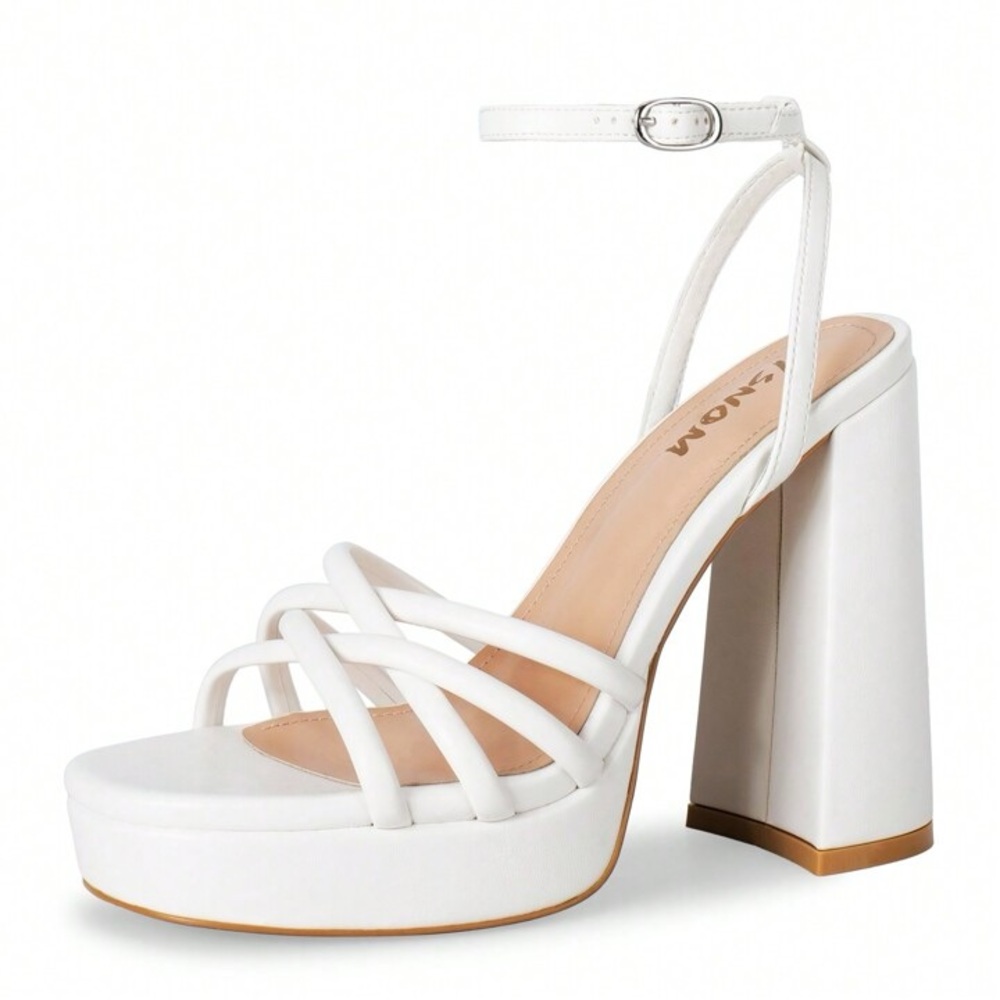 Amazon White Heels with Strappy Design